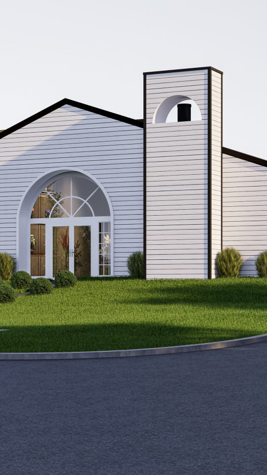 a rendering of a church building with a driveway at The Creekside Apartment Homes